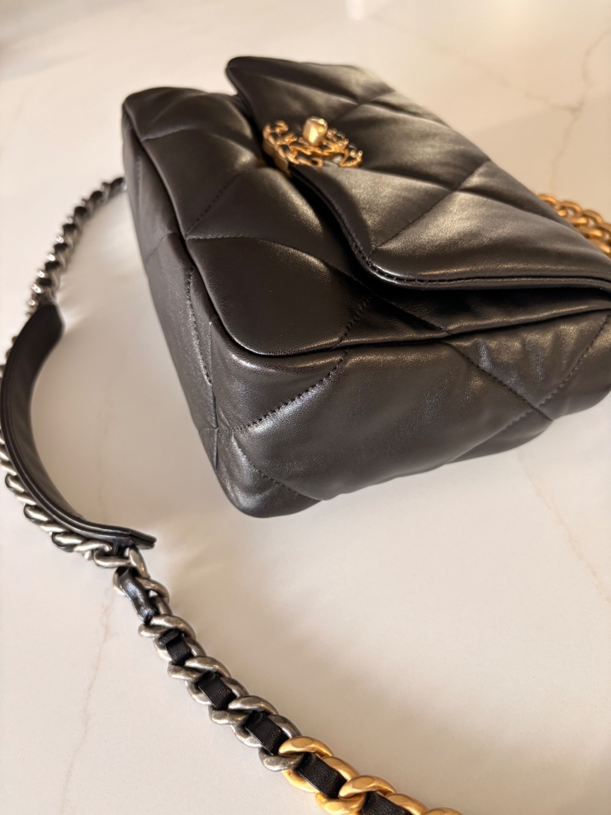 Authentic Chanel 19 in black Lambskin with mixed hardware size small