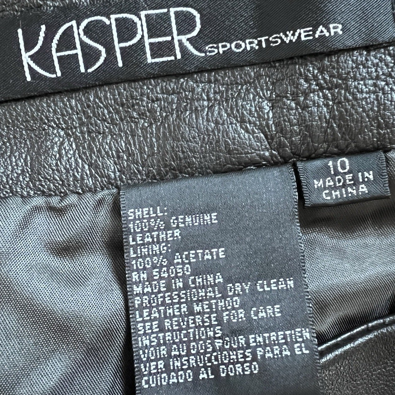 Y2K Kasper Leather Skirt Womens 10 Brown Knee Length Pencil Straight Earthy Edgy