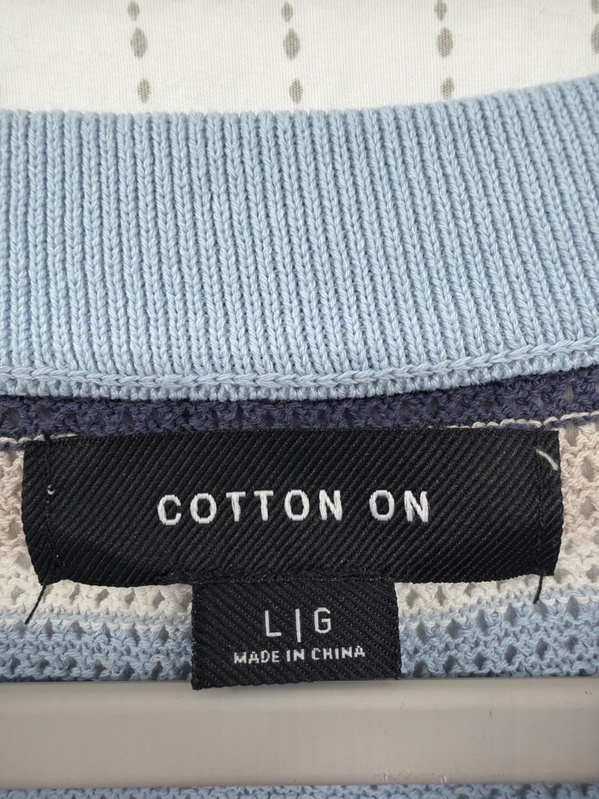 CottonOn Men Knit Tee Sz L Blue/Tan/White Stripe Boxy Beachy Modern Casual Comfy