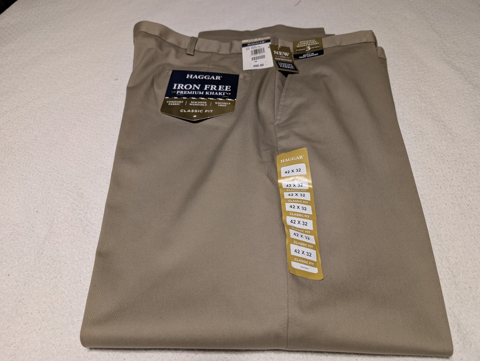 Haggar Iron Free Premium Khaki Tan 42×32 Comfort Stretch Fabric Pants