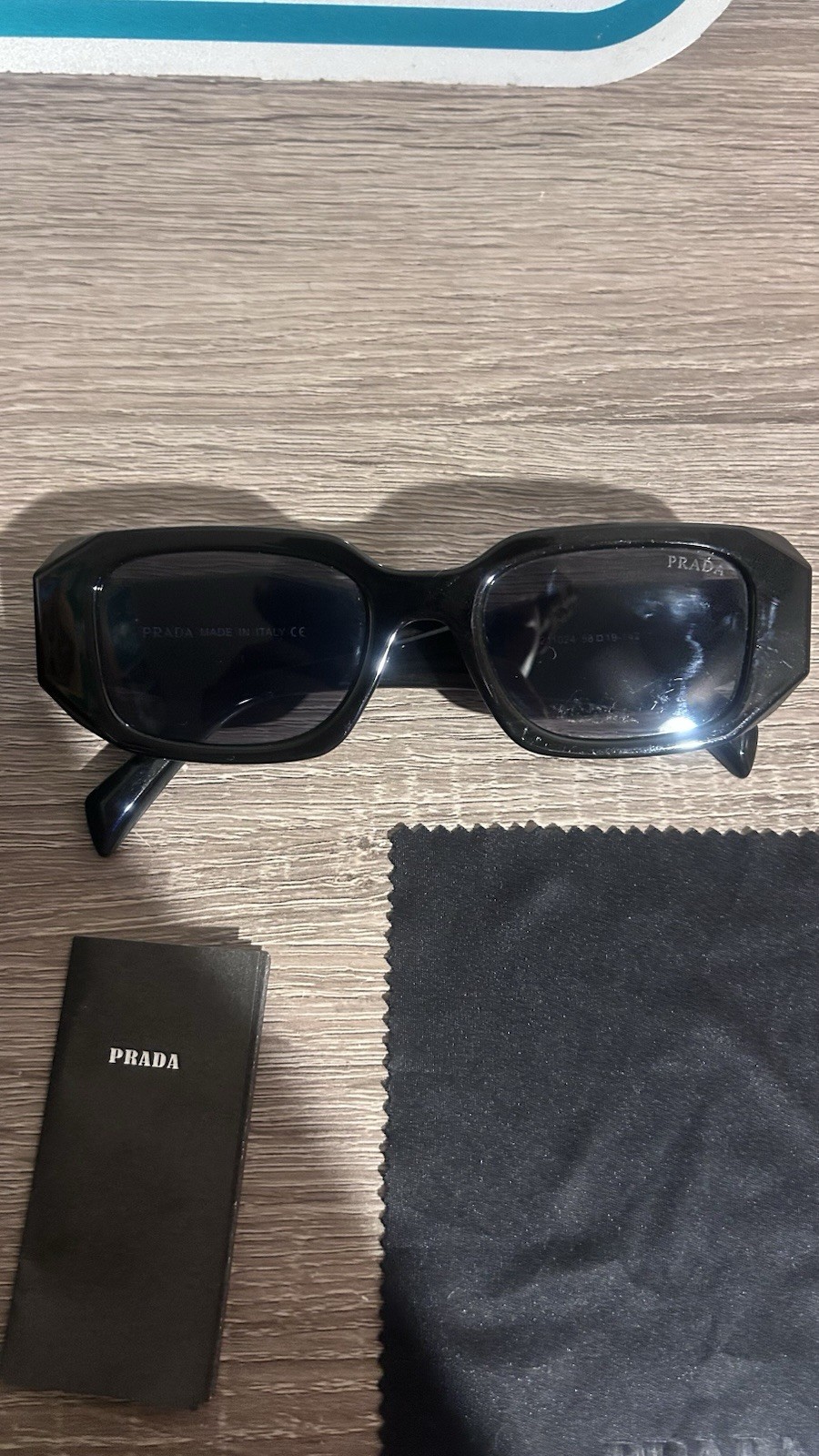 Prada Black Geometric Rectangle Sunglasses w/ Original Case & Box
