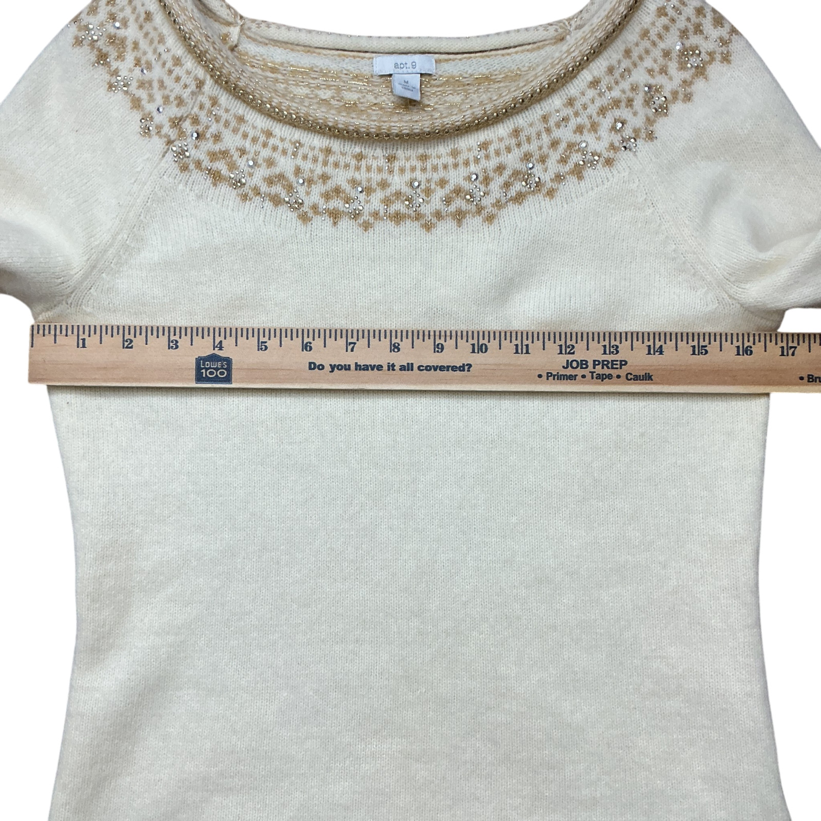 Apt. 9 Women’s Angora Fair Isle Sweater M Cream Beaded Rhinestones Boat Neck NWT