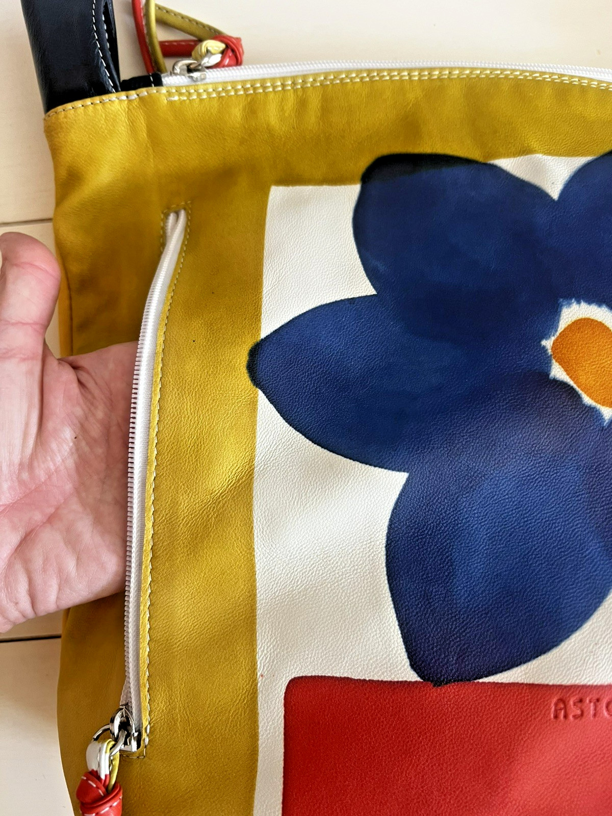 ASTORE Hand Painted Leather Bag Italy Colorblock Floral Shoulder Hobo Purse