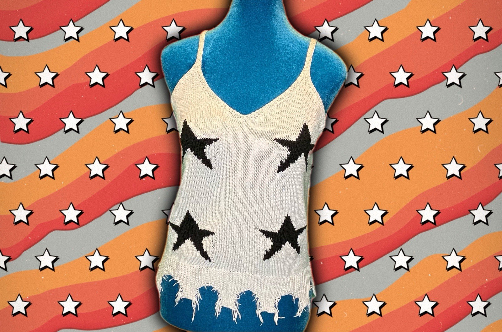 Size M White & Black Stars Knit Tank Top Women’s