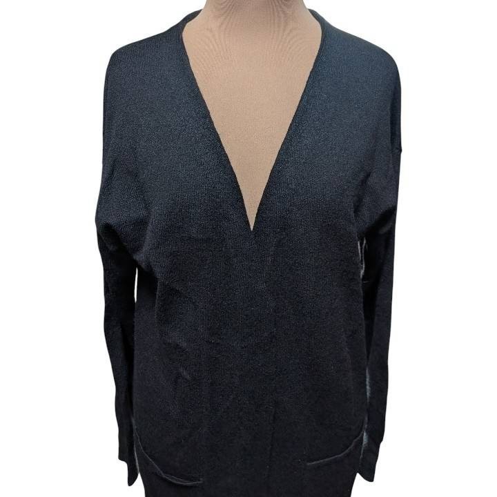 SLOBE IENA Long Knit Cardigan Black Acrylic Wool Pockets 91cm Japan Women