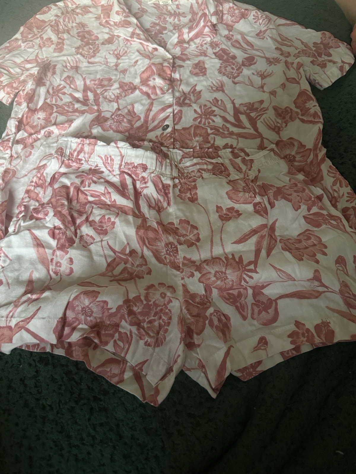 Joie Women’s Cotton Floral Pajama Set Pink/White L Collared Button-Up
