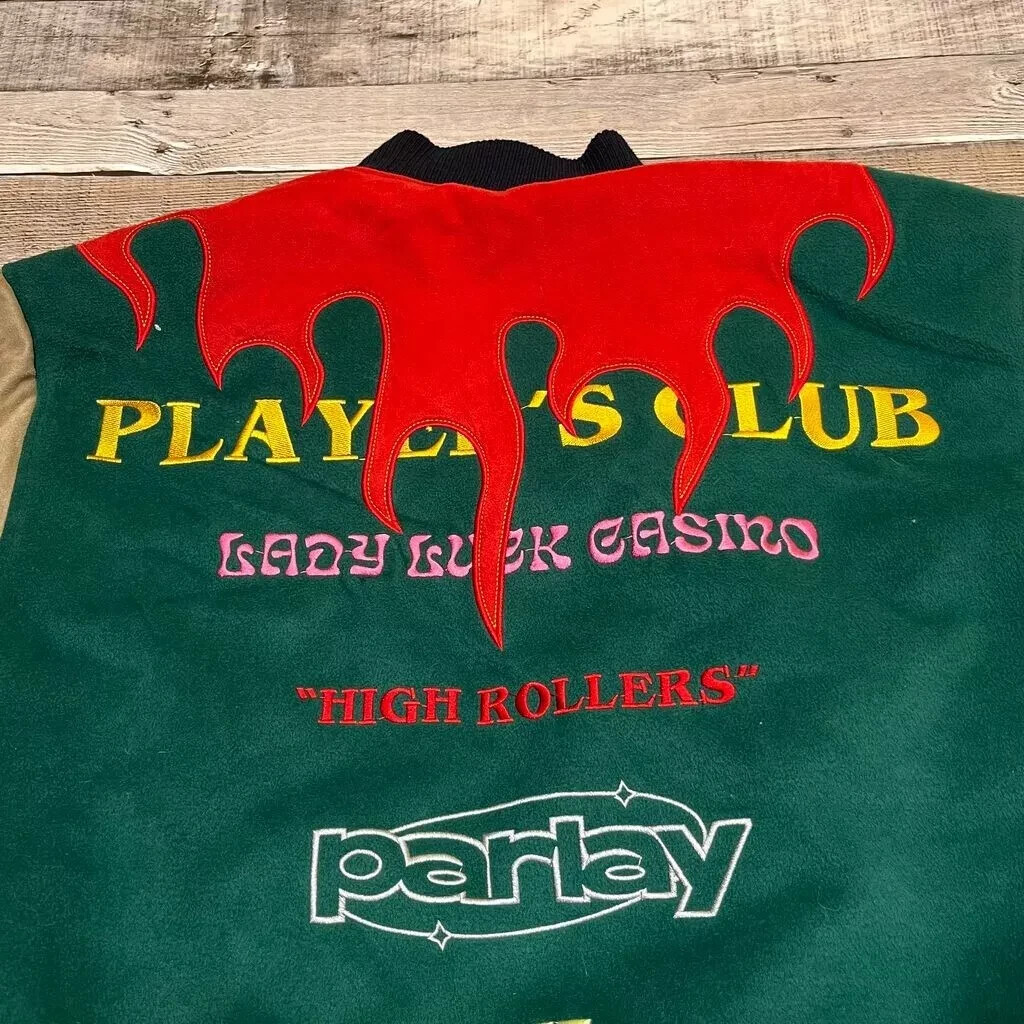 Lady Luck Jacket Men’s Medium Green Varsity Casino High Roller Player’s Club