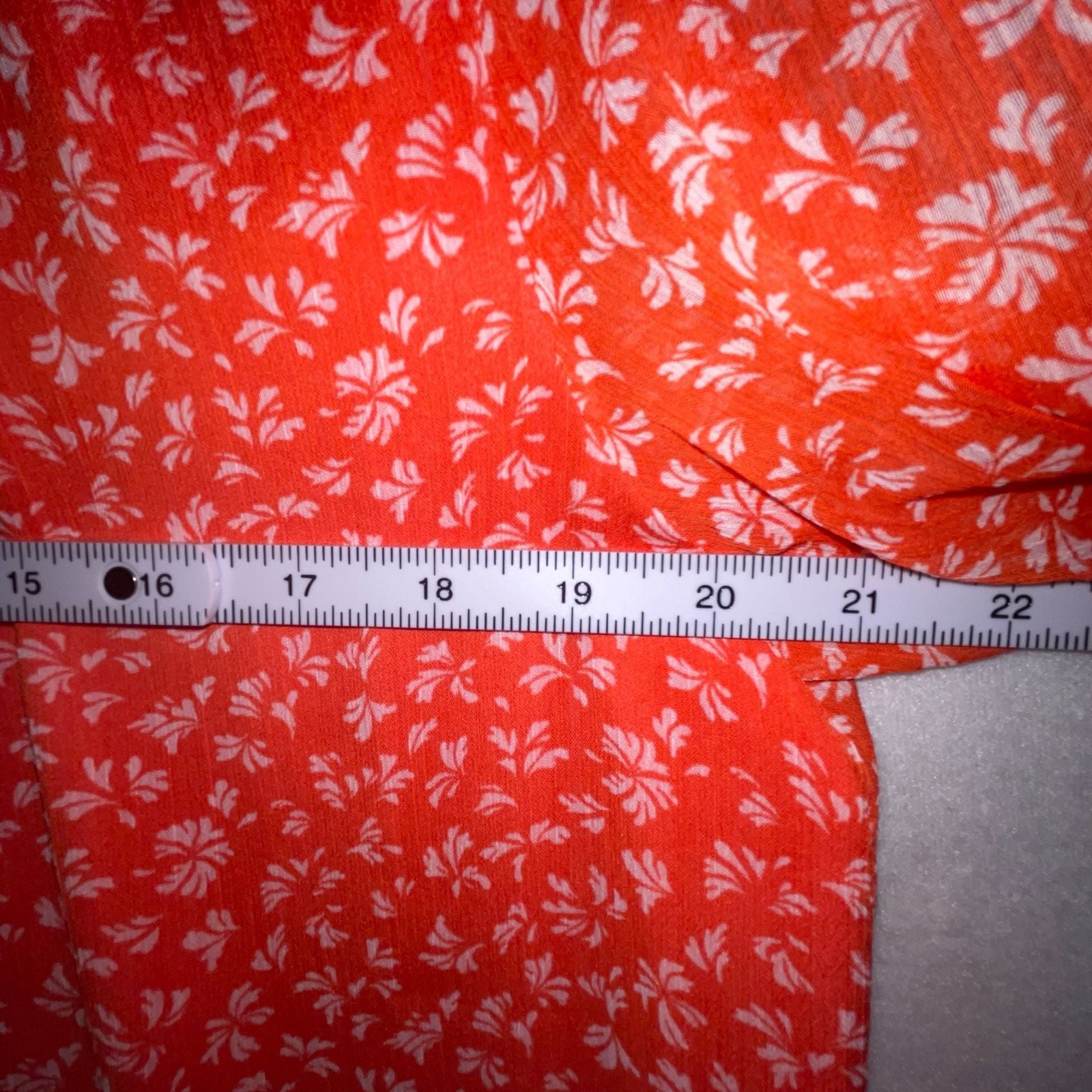 LOFT Orange Floral Ruffle Neck Tie Front Blouse Size M