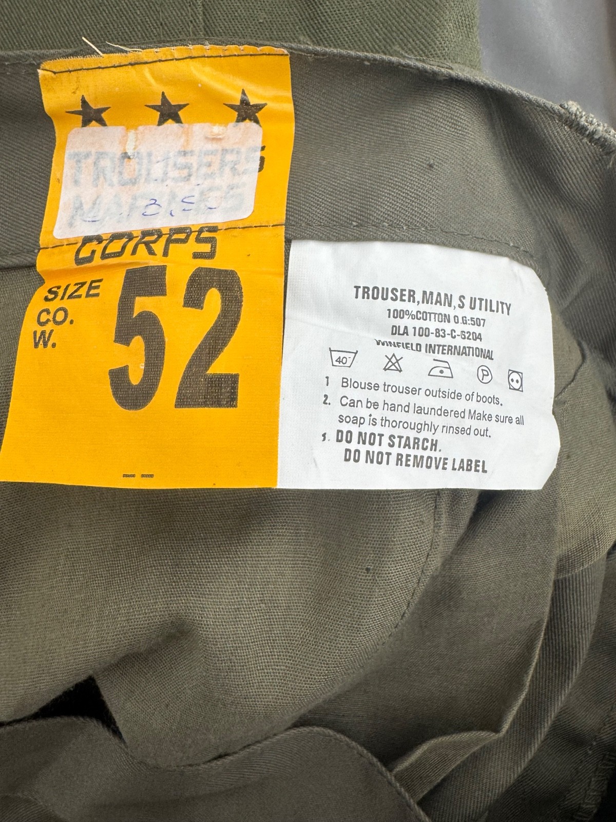 Vintage Winfield International US Army Utility Cargo Trousers OG-507 Size 40 Cot