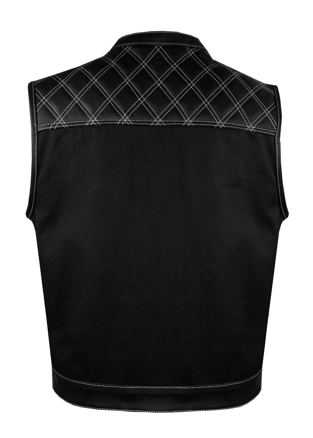 SOA Men’s Motorcycle Club Denim & Leather Vest Concealed Carry Pocket Multicolor