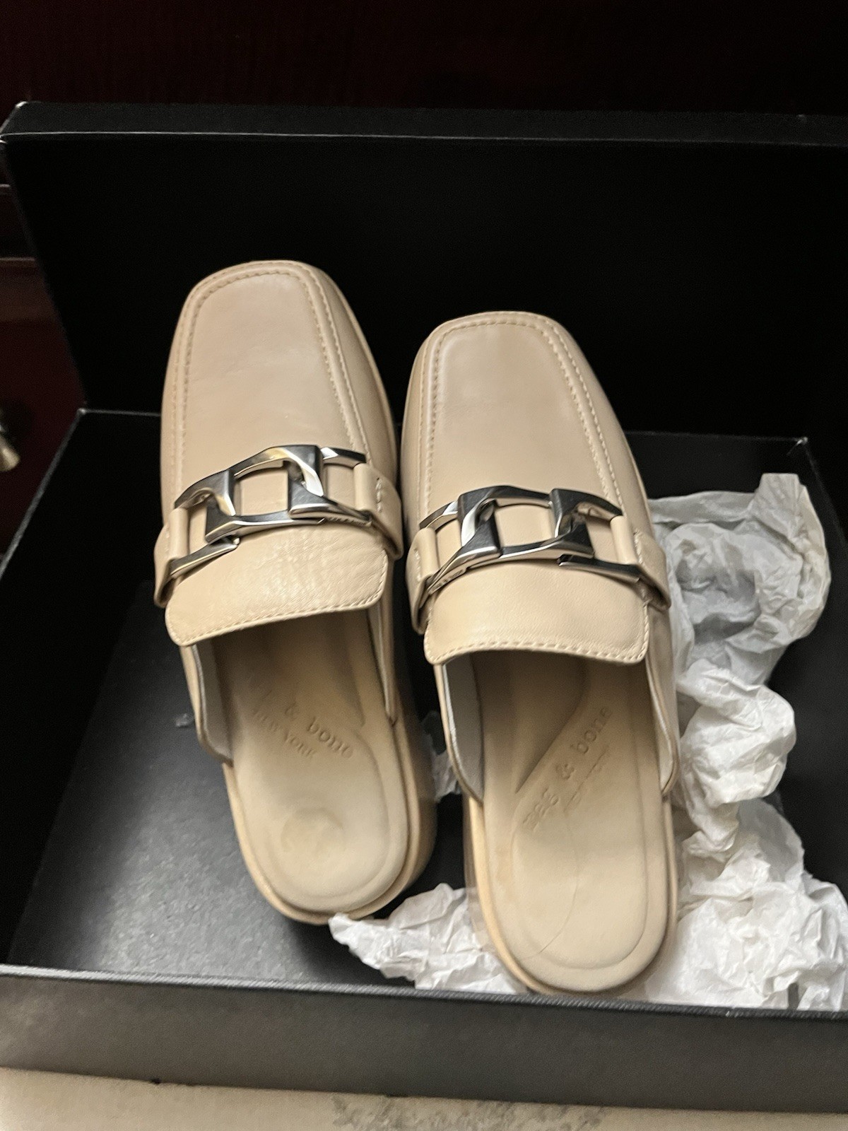 Rag And Bone Leather platform mules with silver chain link