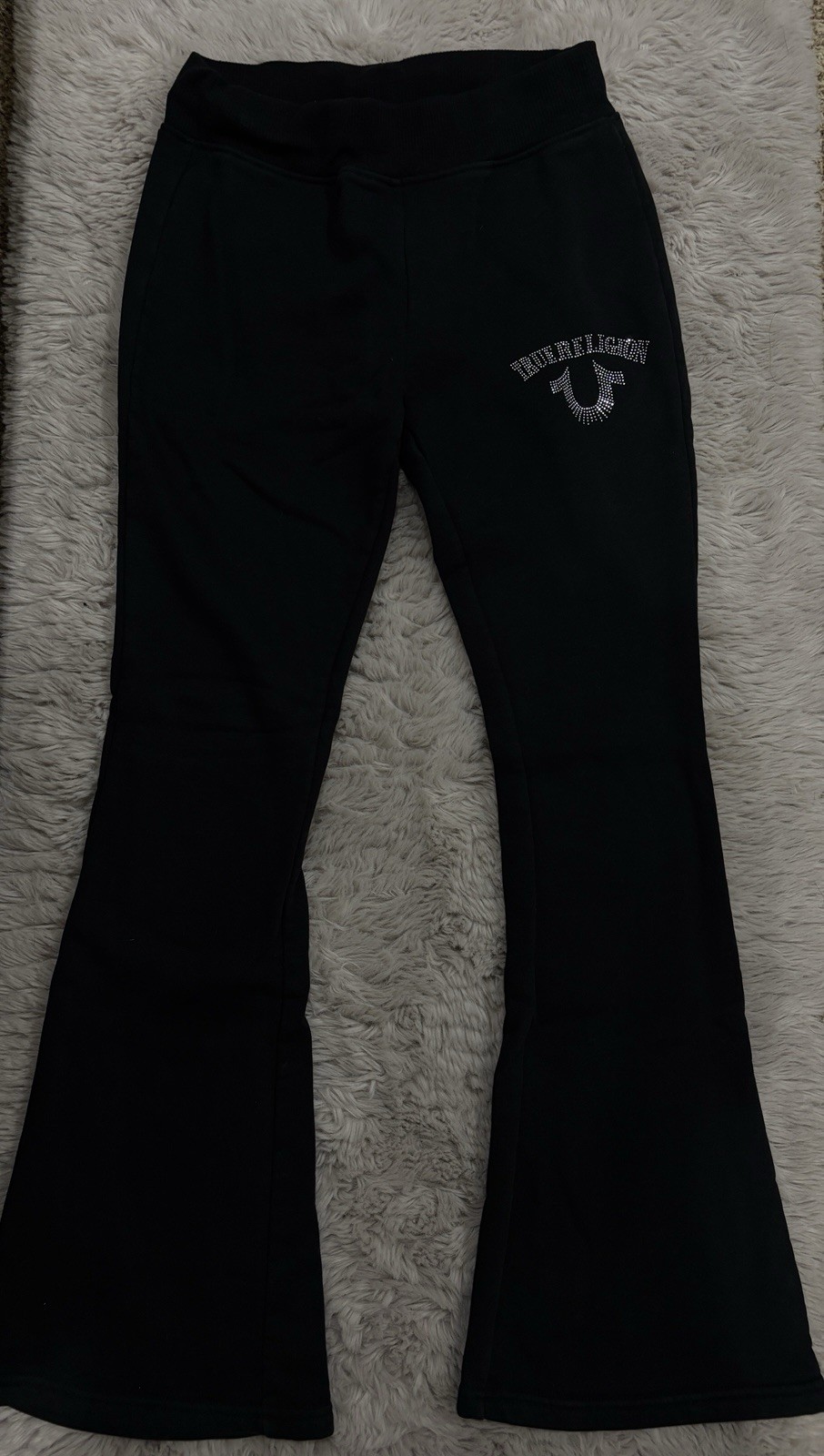 True Religion Women’s Black Bootcut Fleece Sweatpants Logo Elastic Waist XS