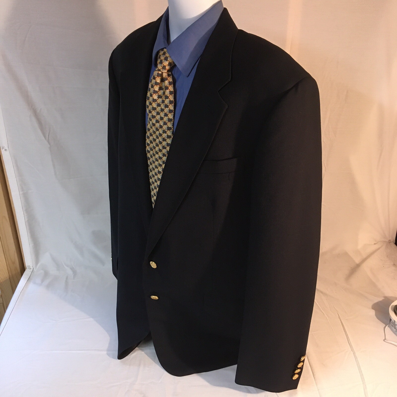 Deansgate Tailors Row Mens 2 Button Blazer Jacket Navy Blue 46L 46 L 100% Wool