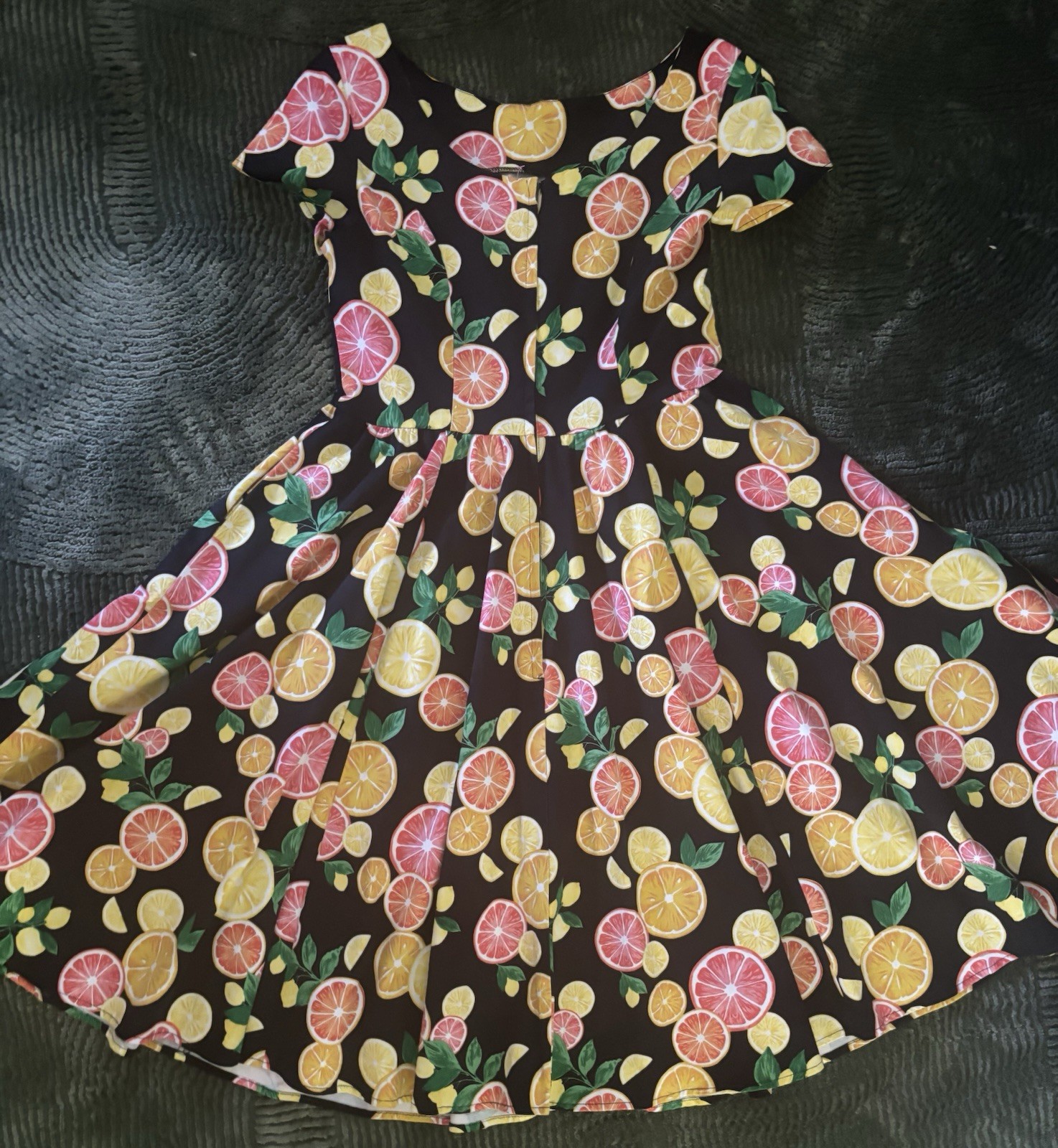 Eva Rose 50s Style Citrus Fruit Fit & Flare Dress Rockabilly Lindy Hop Size M
