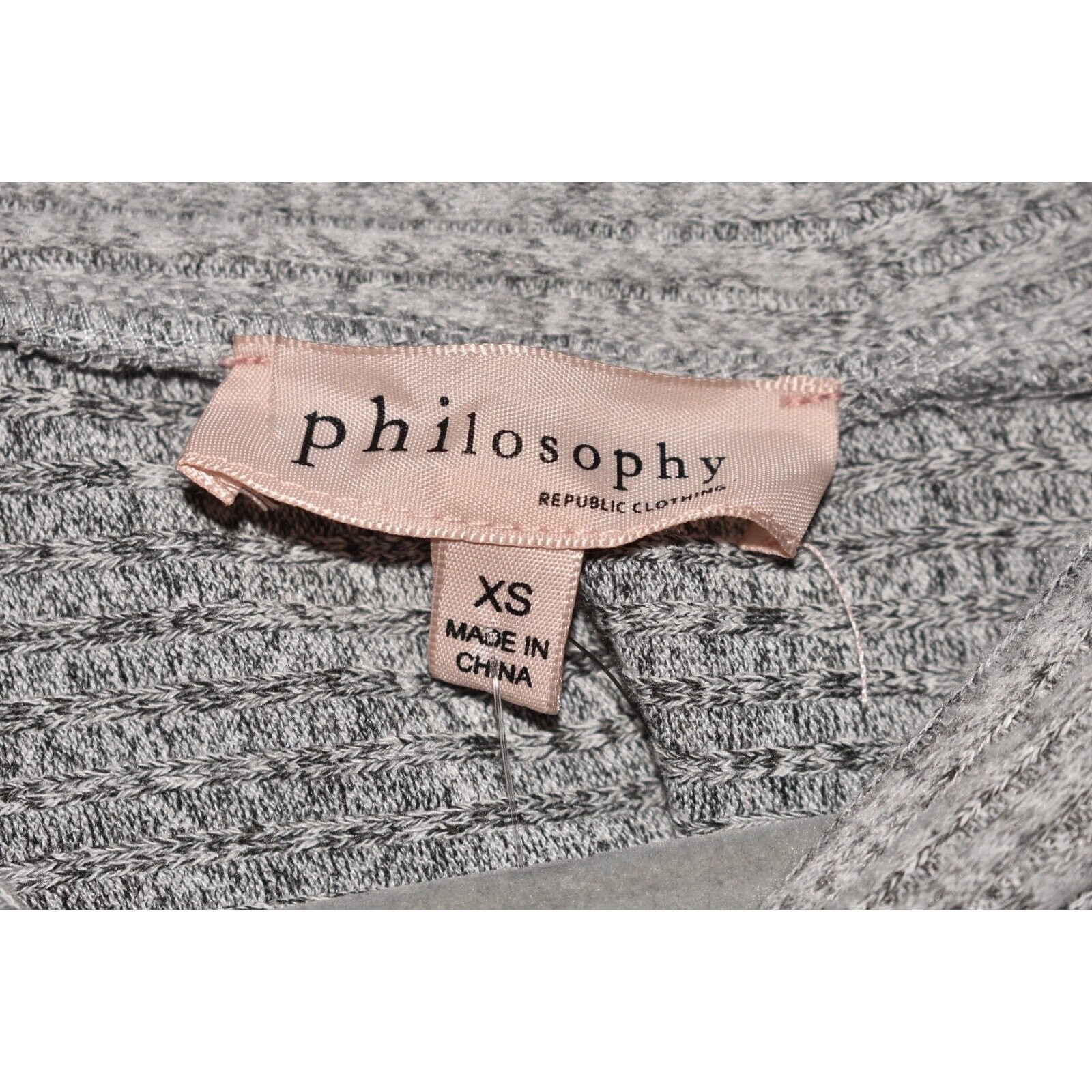 PHILOSOPHY NEW $58 Ribbed Statement Sleeve Sweater in Light Gray Heather XS