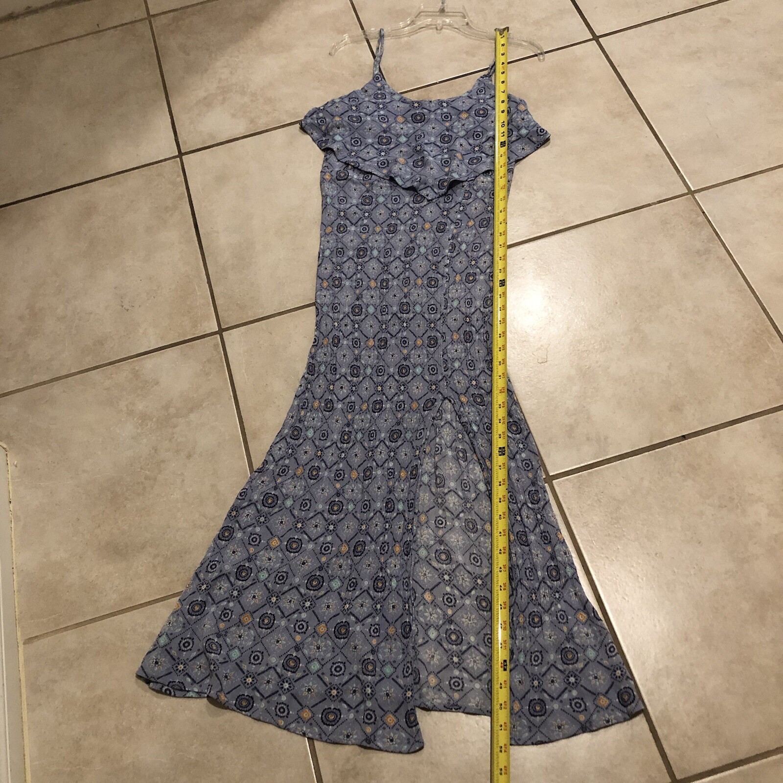 Mudd Blue Floral Maxi Dress Size Large Adj Straps Flounce Front Gauz Fabric Boho