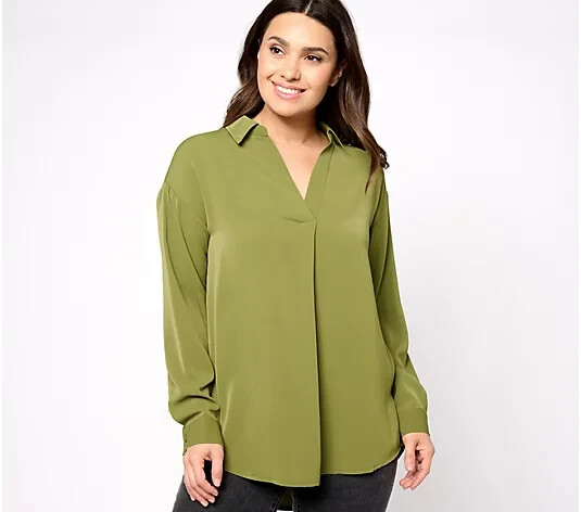 Girl With Curves Faux Silk Hi-Low Hem Blouse-Lt Olive-Medium A615267 NEW