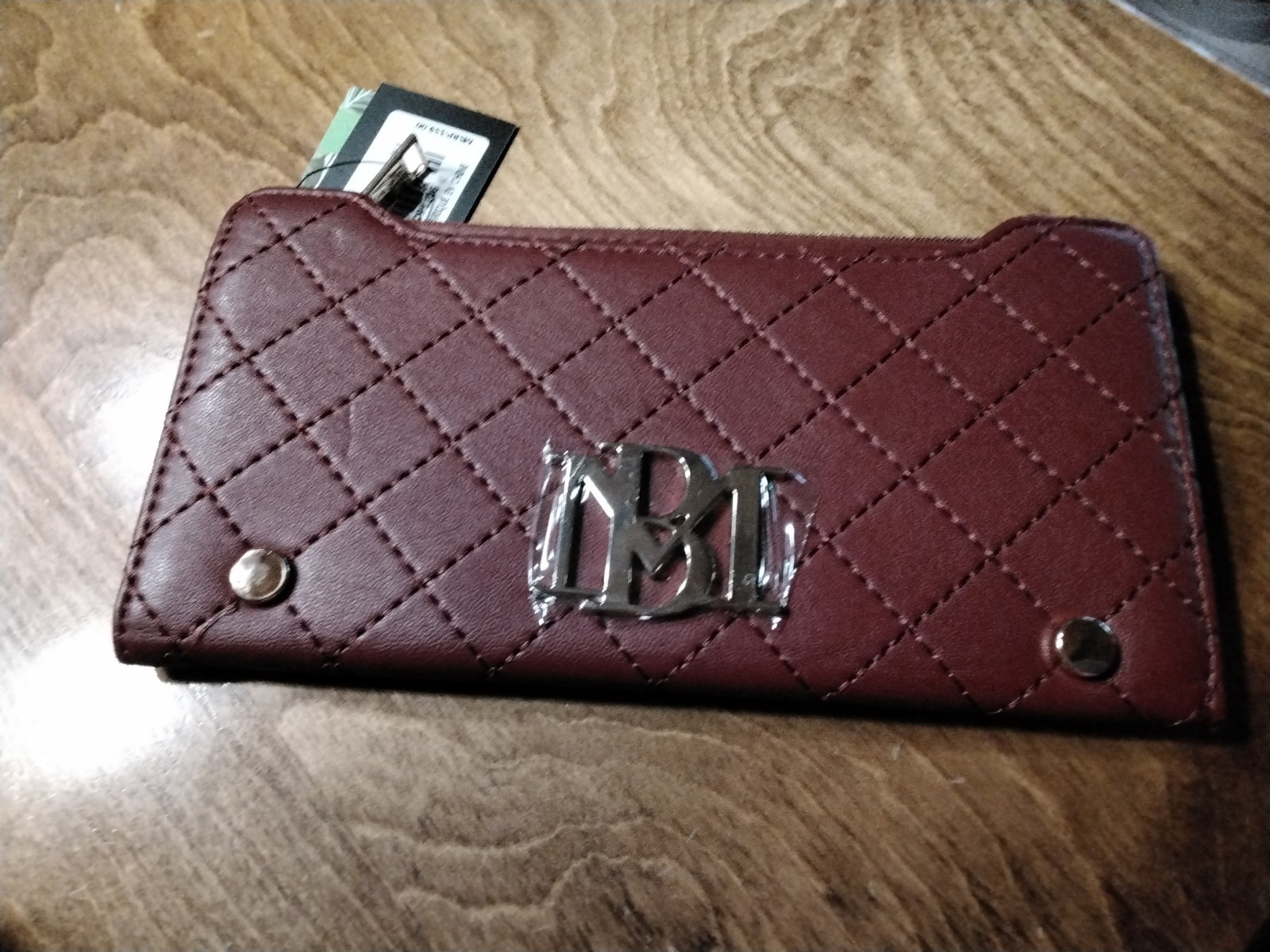 Badgley Mischka Logo Quilted Button Open Long Card Wallet Card Slots…