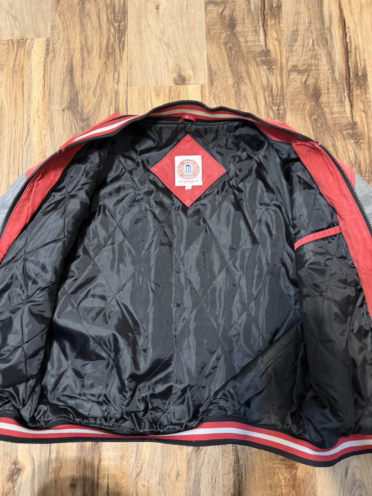 Alabama Large Leather Suede Quilted Bomber Jacket Red Gray Collegiate