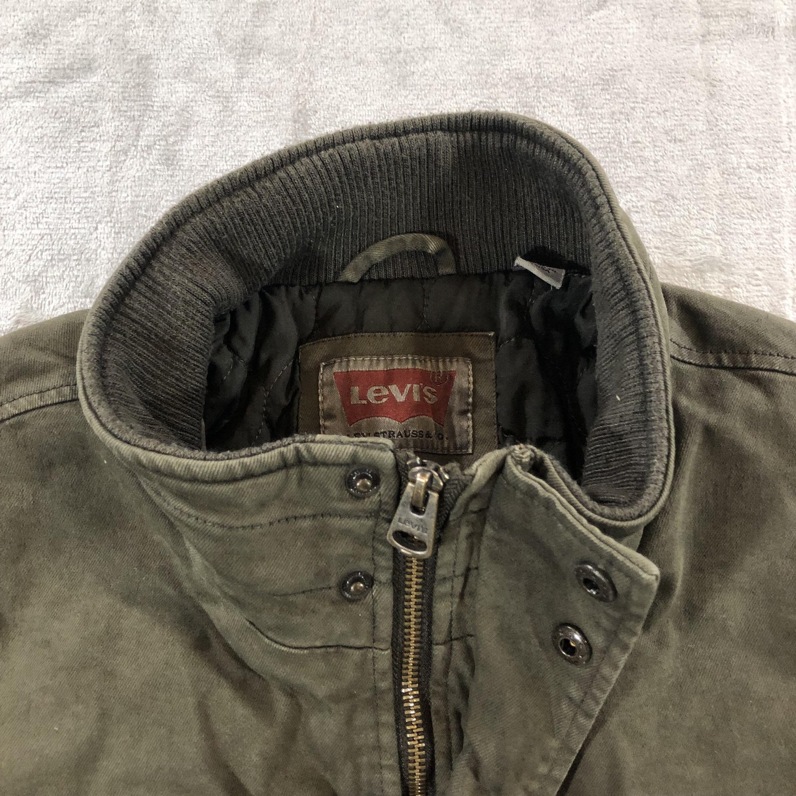 Levis Jacket Mens Medium Green Canvas Quilted Lined Field Military LM0CC046