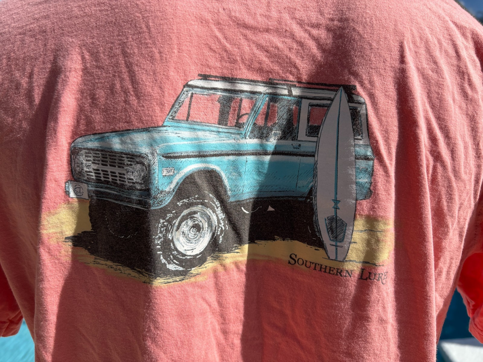 Southern Lure Bronco Surfboard Orange Pocket T Shirt Mens XL