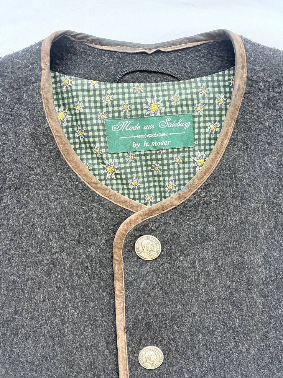 Vintage H Moser Salzburg Men Loden Coat Grey Wool Trachten 54 XL Kaiser Franz