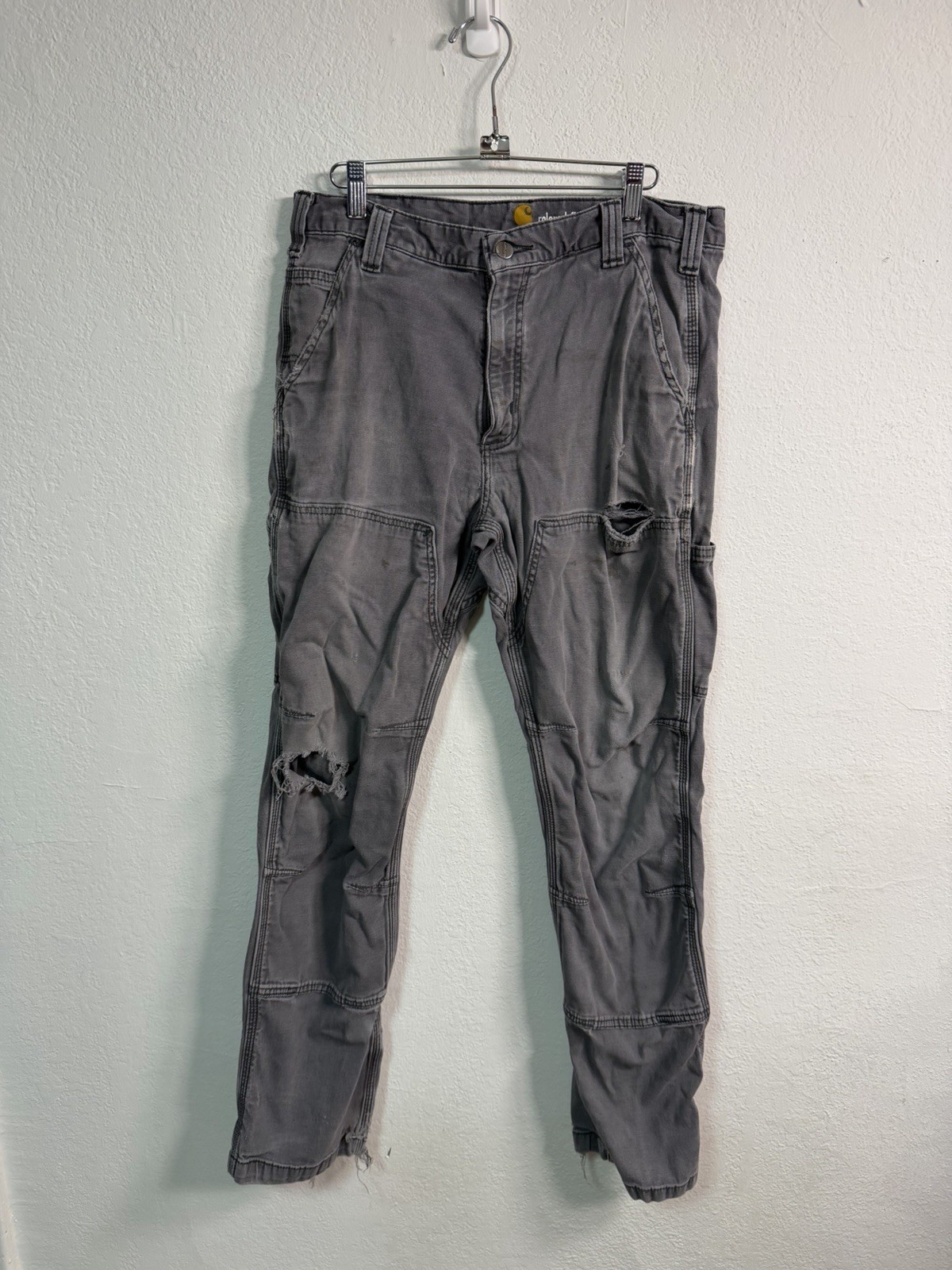 Carhartt Pants Mens 33×32 Gray Double Knee Relaxed Fit Workwear 102802-029
