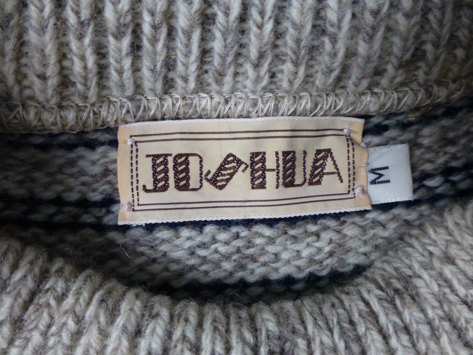 Vintage Joshua Sweater Wool Blend Stripe SZ Med Tan Brown Red Crew Neck Ragg