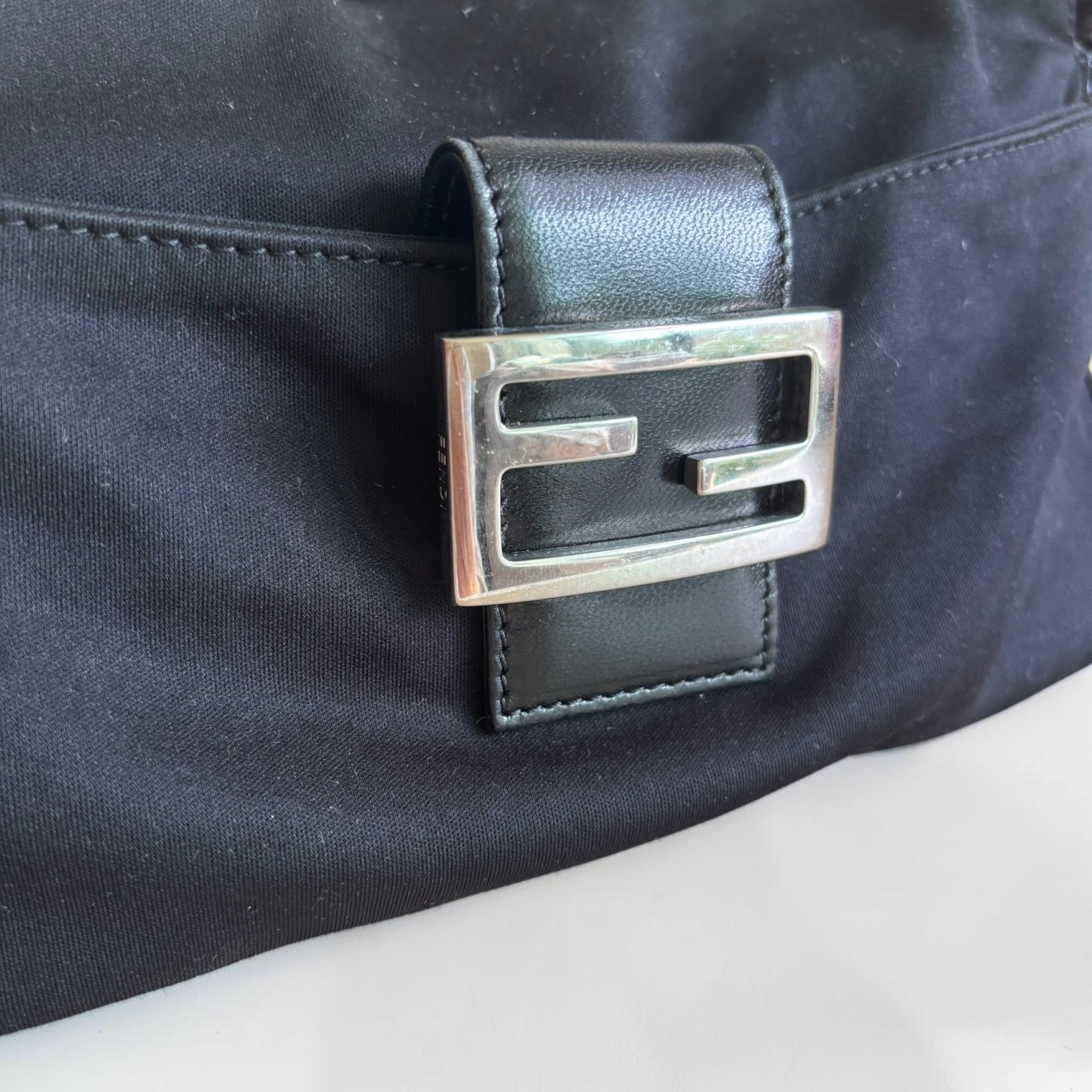 FENDI Mamma Baguette FF Nylon Shoulder Bag Black