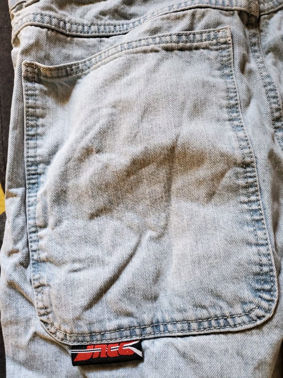 90’s Vtg Side Stripe JNCO SKUNK Blue Denim Wide Leg Jeans Men 16 Waist 42 Length