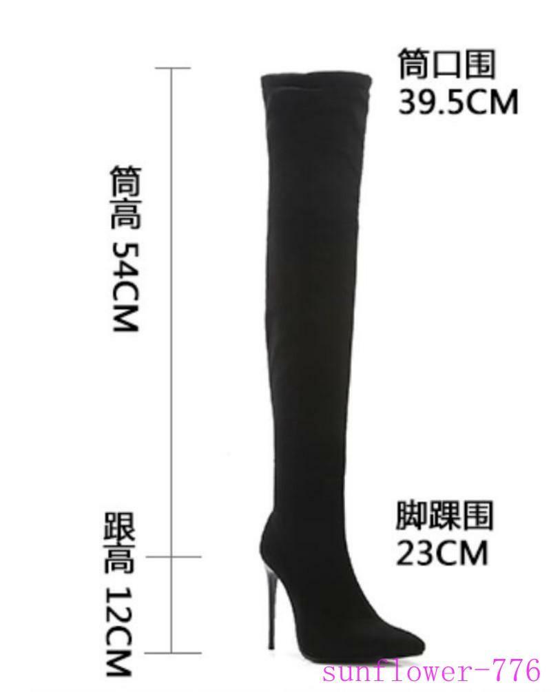 Womens Over Knee Thigh Boots High Stiletto Heel Pointy Toe Stretchy Shoes Plus