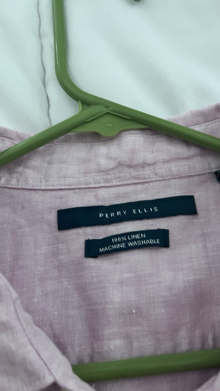 Perry Ellis Men’s Pink Linen Short Sleeve Button-Up Shirt L/G, Machine Wash
