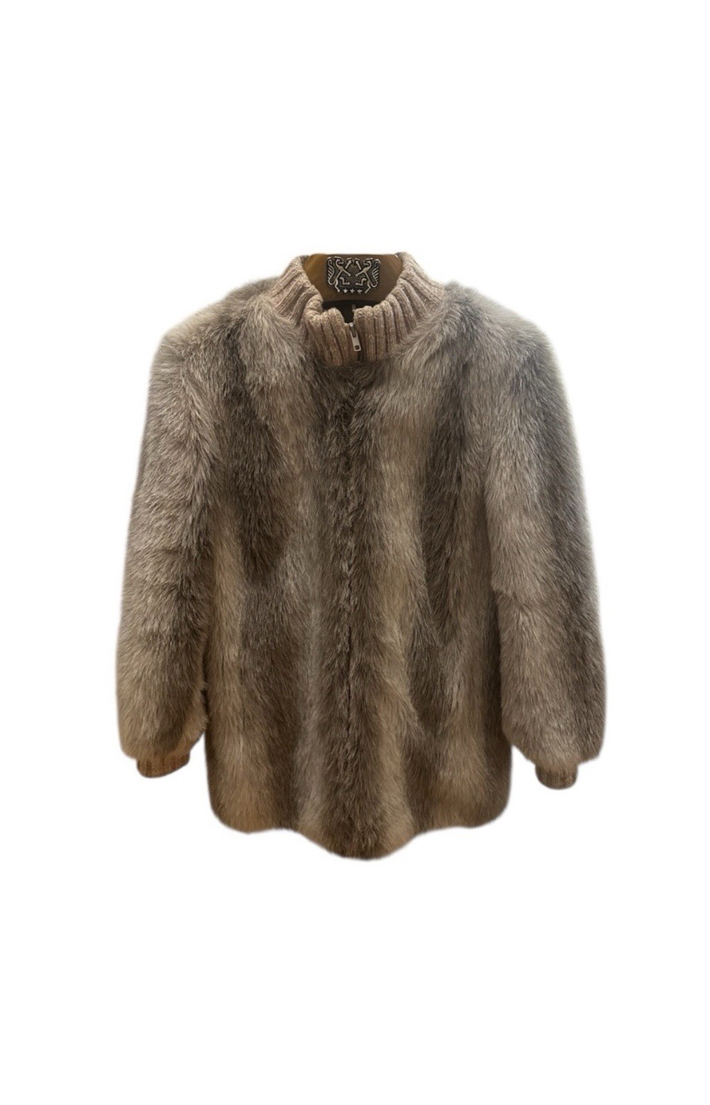 Cheyenne by Hillmoor Women’s Fur Zip Jacket Brown/Beige Knit Collar Cuffs M
