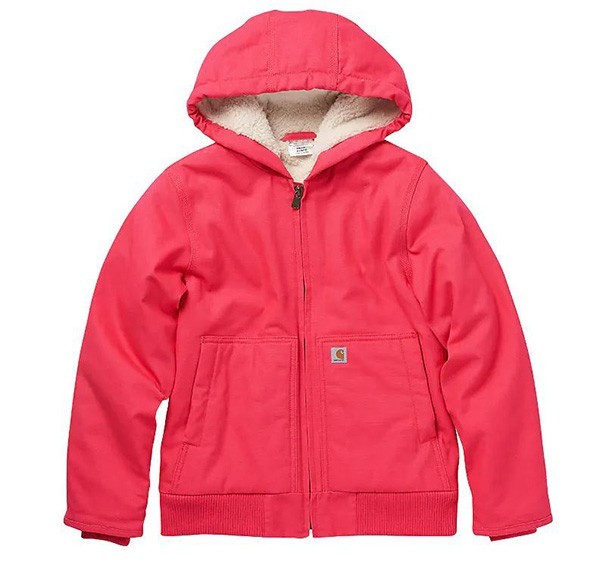 Carhartt 9564-G Girl’s Active Hooded Jacket Raspberry Flannel sherpa lined New