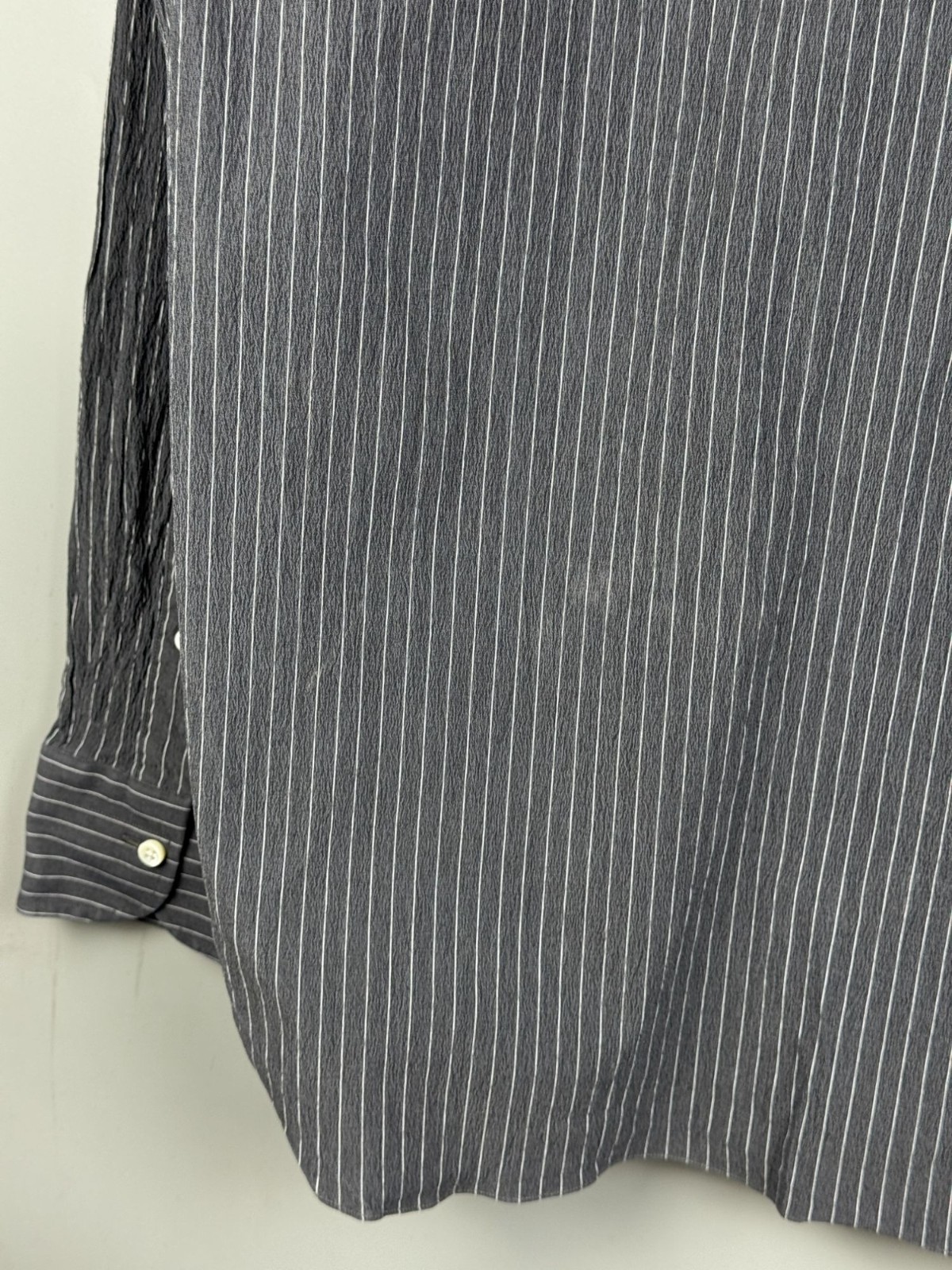 Men’s Giampaolo Gray Cotton Blend Seersucker Long Sleeve Shirt Neck Size 17 in