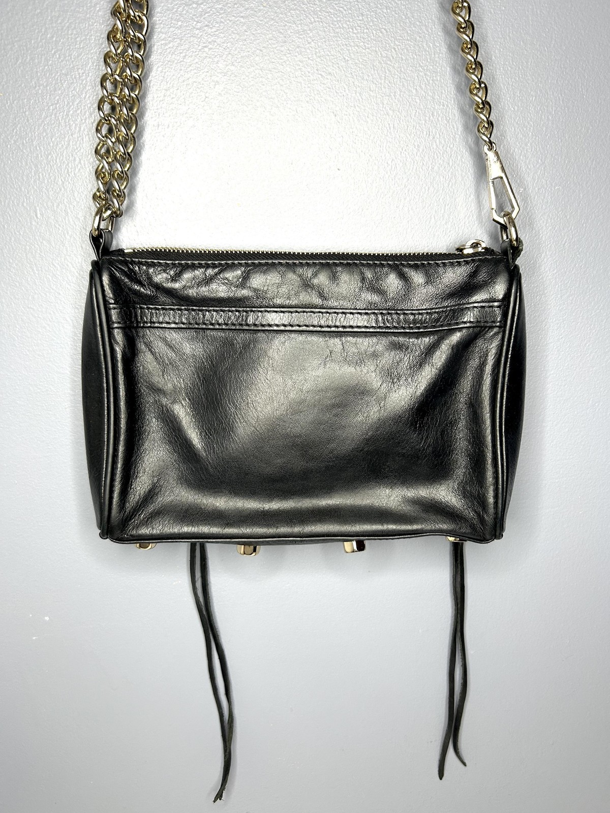 Rebecca Minkoff Purse Mini MAC Crossbody Clutch Bag Black Leather Chain Strap