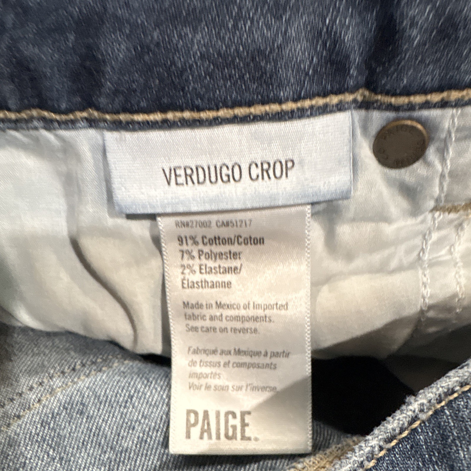 PAIGE Slim Cropped Jeans Medium Wash Distressed Stretch Mid Rise Blue 28 #J9