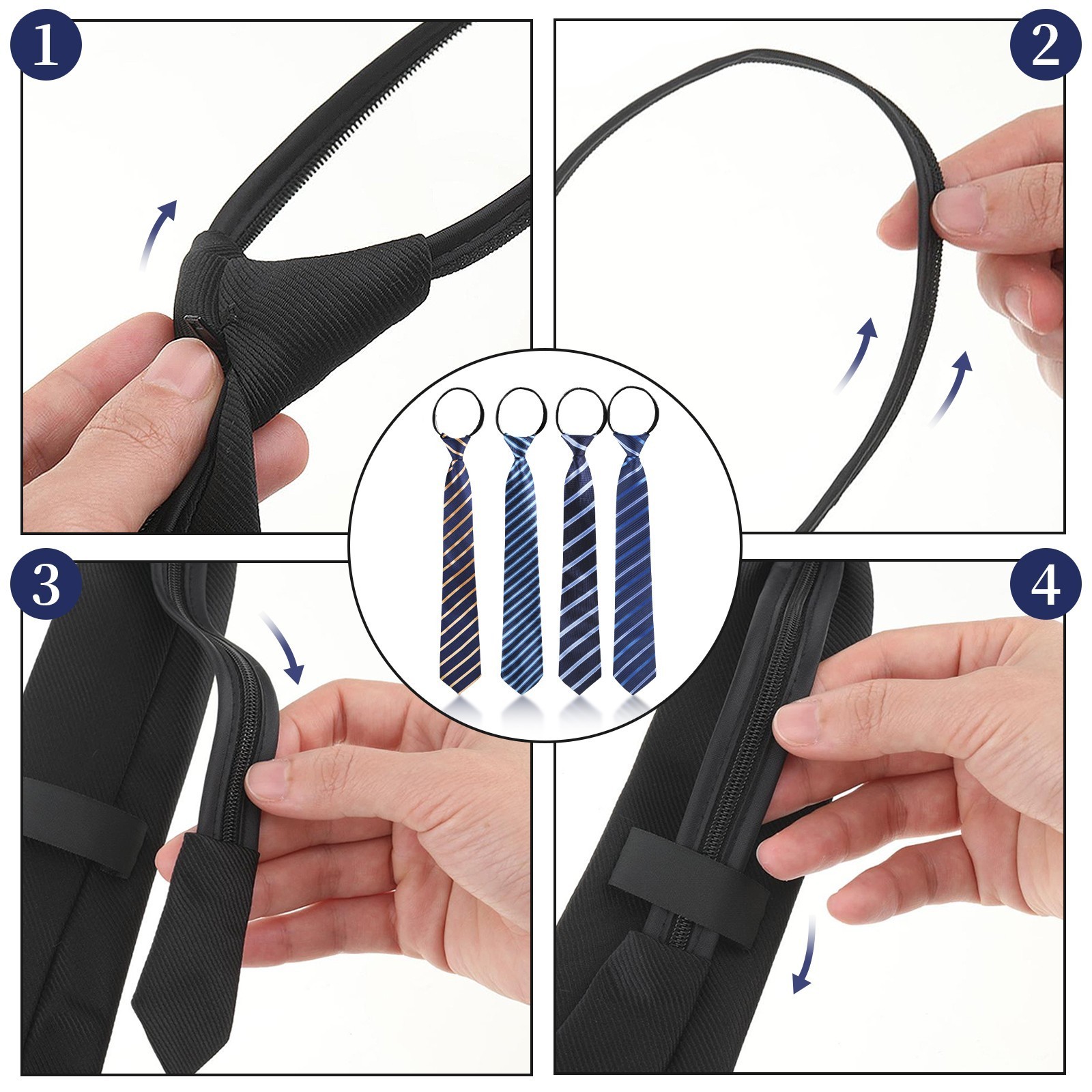 4Pcs Men’s Clip-on Ties Solid Color Men’s Tie Pre Tied Clip on Ties for Men Gift
