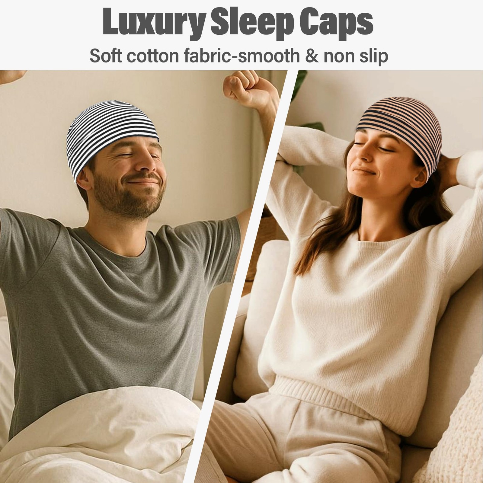 Qearl 3 Pcs Cotton Skull Caps Beanie Sleeping Hats for Men 1, Multicolor