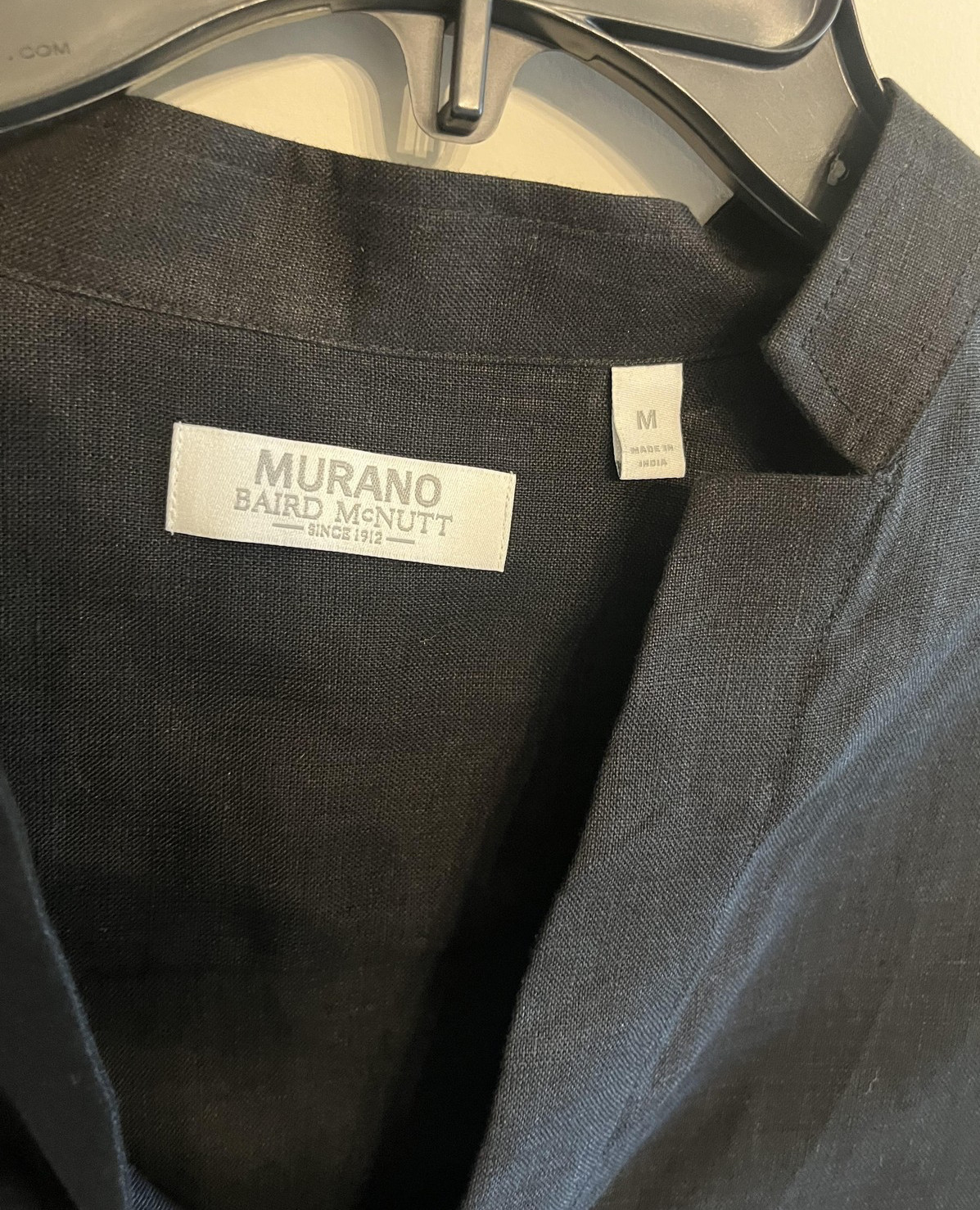 Murano Baird McNutt Shirt Mens Medium Black Linen Band Collar Long Sleeve Casual