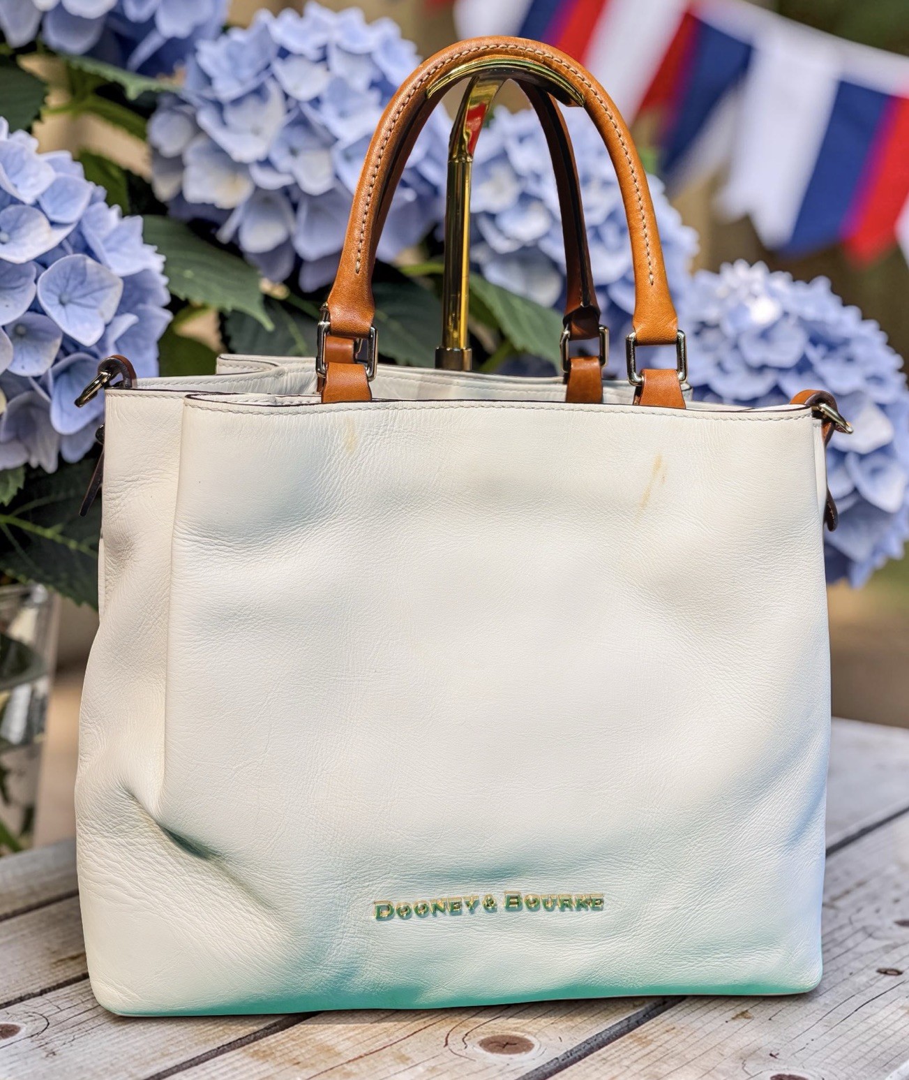 Dooney Bourke Bone Off-White City Barlow Smooth Leather Large Satchel Bag