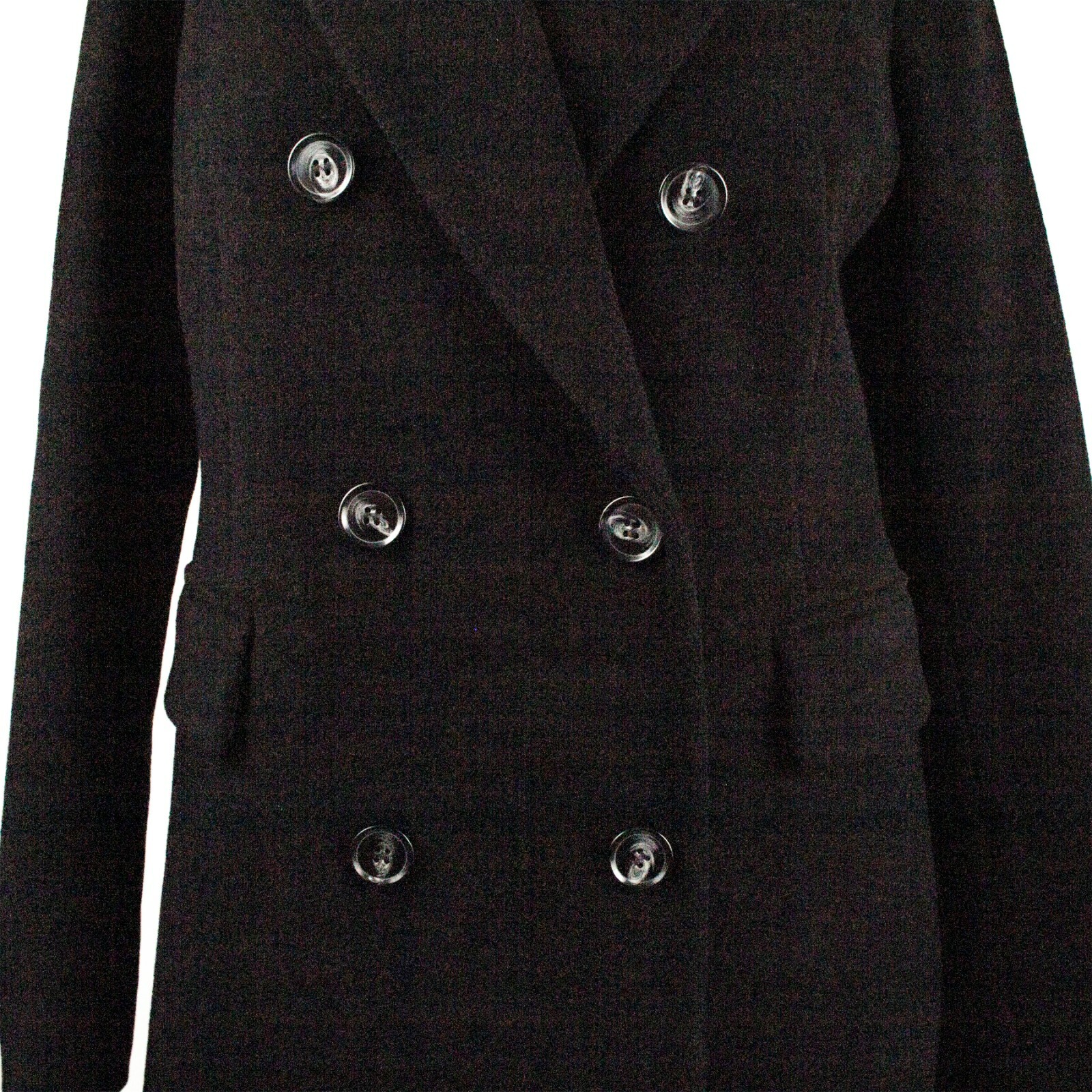 DEBENHAMS New Black Solid Cashmere Wool Women Double Breasted Coat Size 8, 12UK