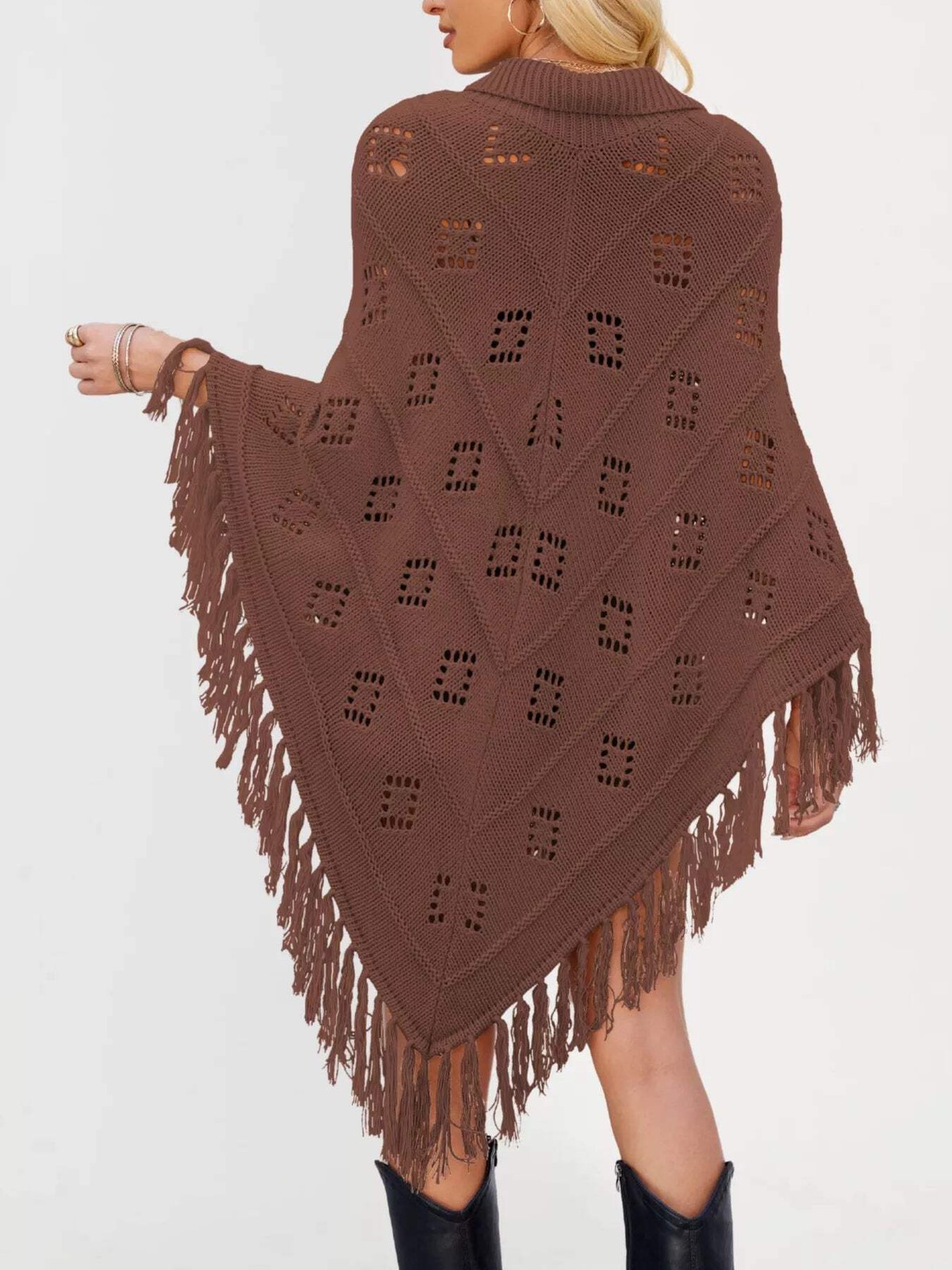 Women’s Fringe Tassel Tie Openwork Knit Boho Beach Cover Up Multi Colors S-XL