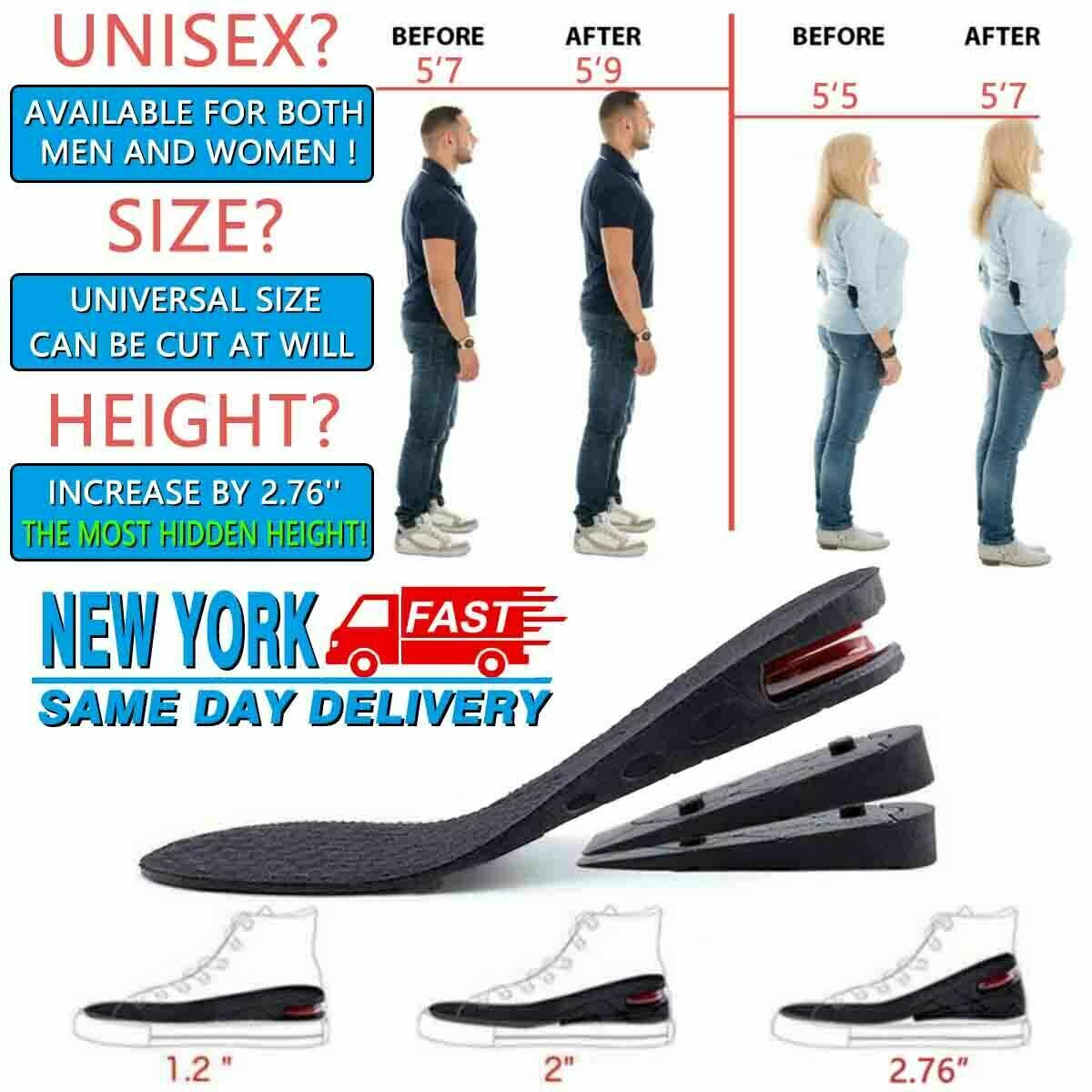3-Layer 7CM Height Increase Elevator Insoles Pads Soles Foot Pad Inserts