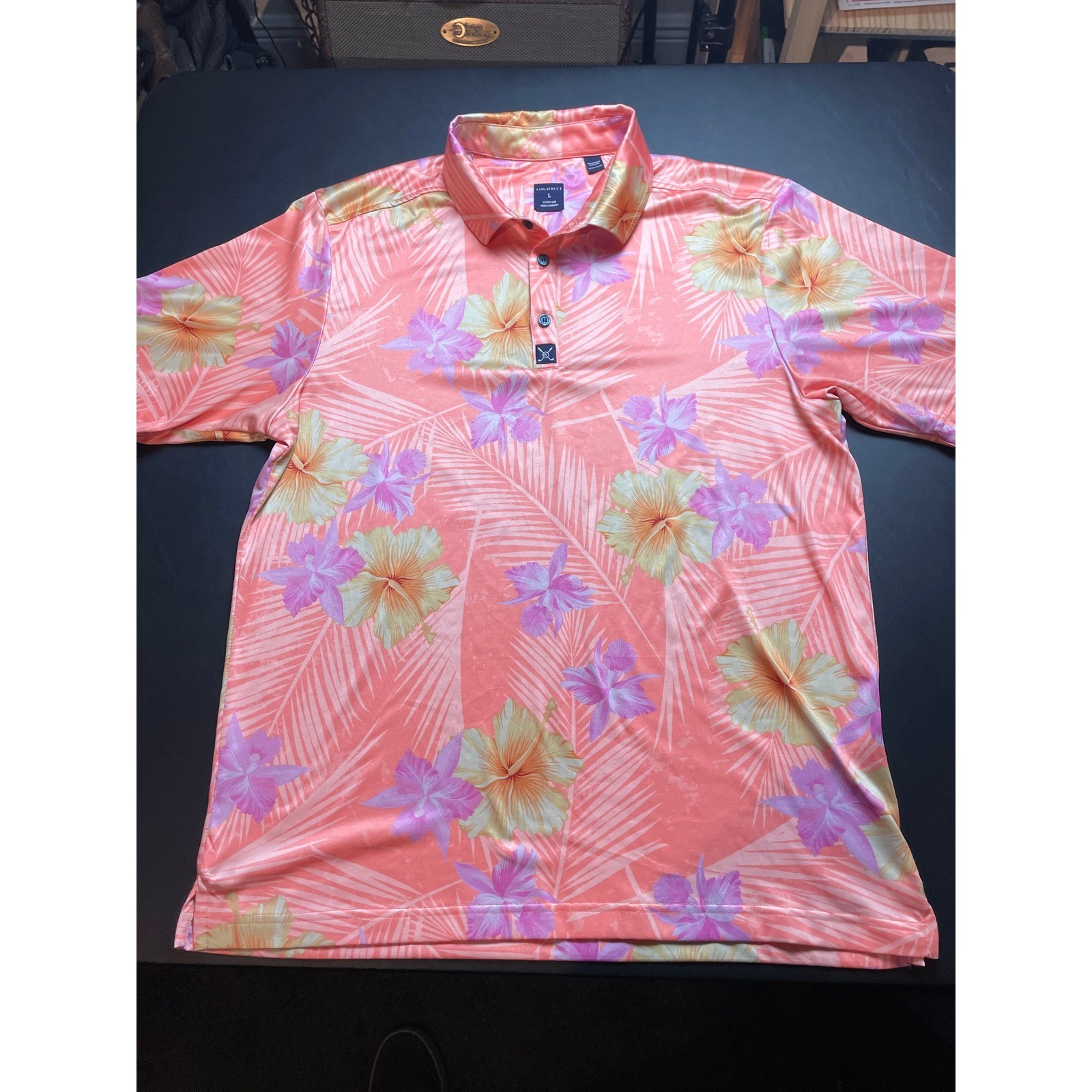 Construct Large Floral Pastel Mens Polo Poly Spandex Blend