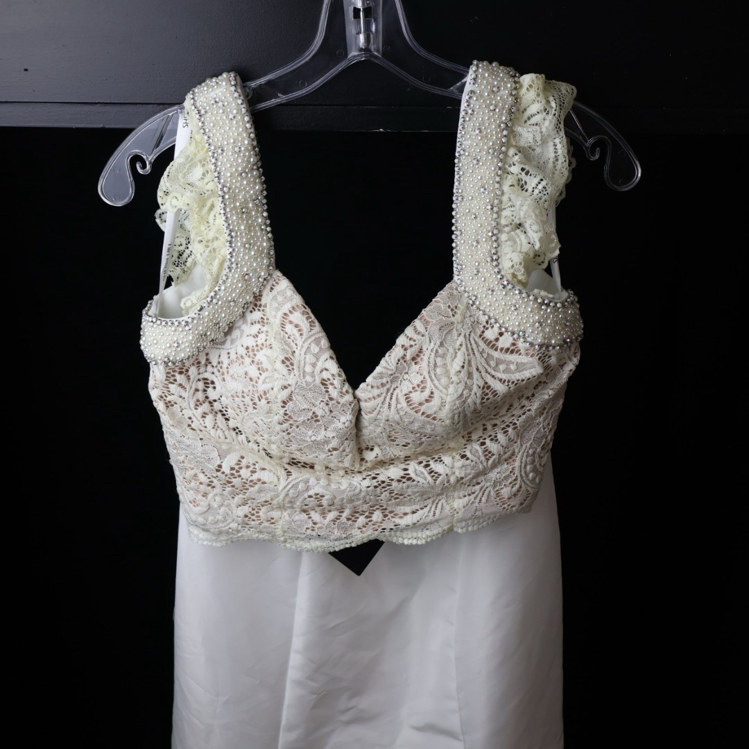 Sherri Hill 51230 Ivory Lace Pearl Mermaid Prom Formal Gown NWT Size 4 w/ Bag