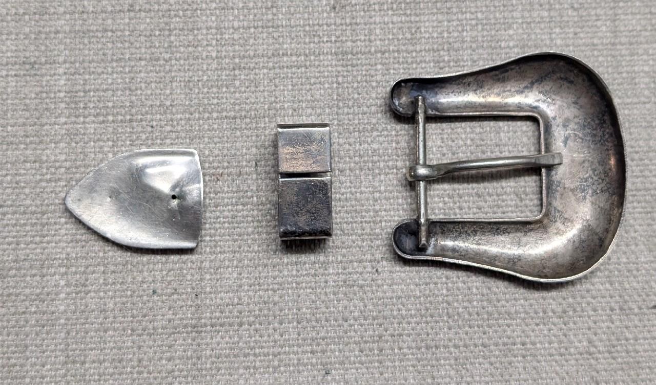 vintage STERLING SILVER belt buckle set 3PC cowboy WESTERN antique ENGRAVED
