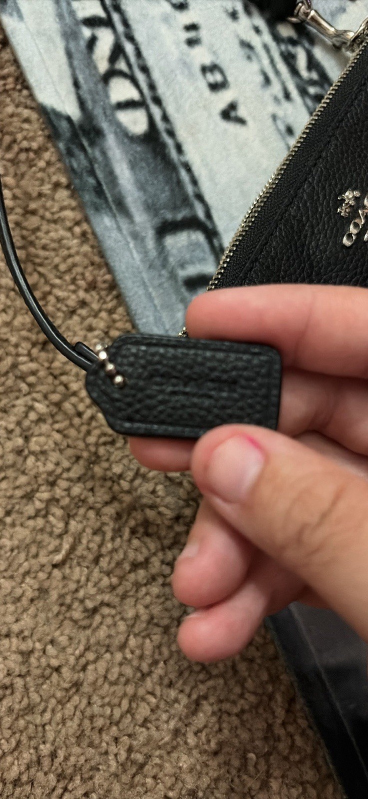 Coach Black Zip Wristlet Pouch w/ Wrist Strap, Silver Hardware, Hangtag
