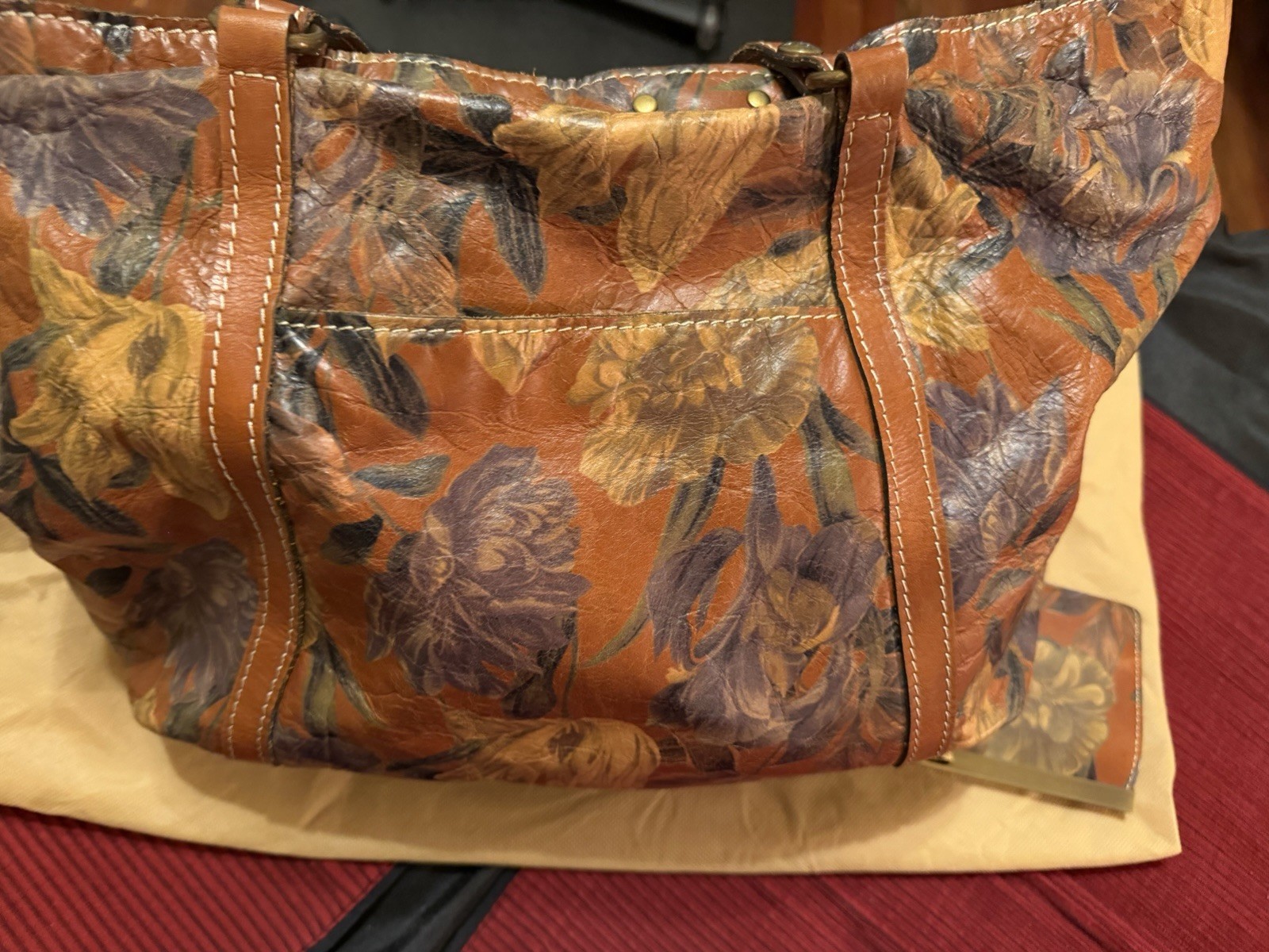 Patricia Nash Floral Large Tote Brown Multicolor Lined Inner Pockets Dust Bag