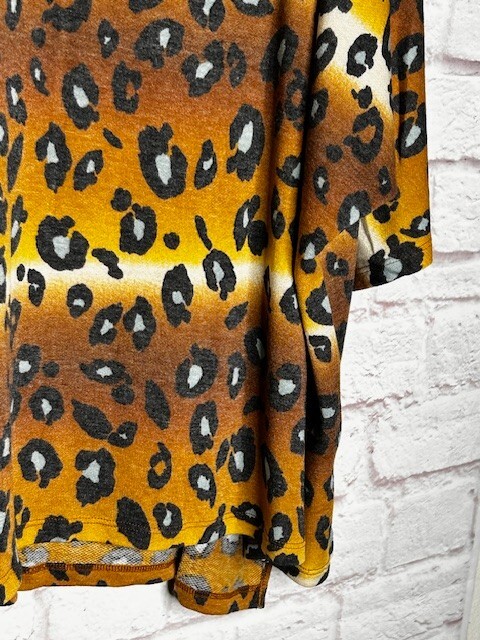 3X New Faded Leopard Black Brown Yellow Ivory Sage Stretchy Knit Tee Shirt Top